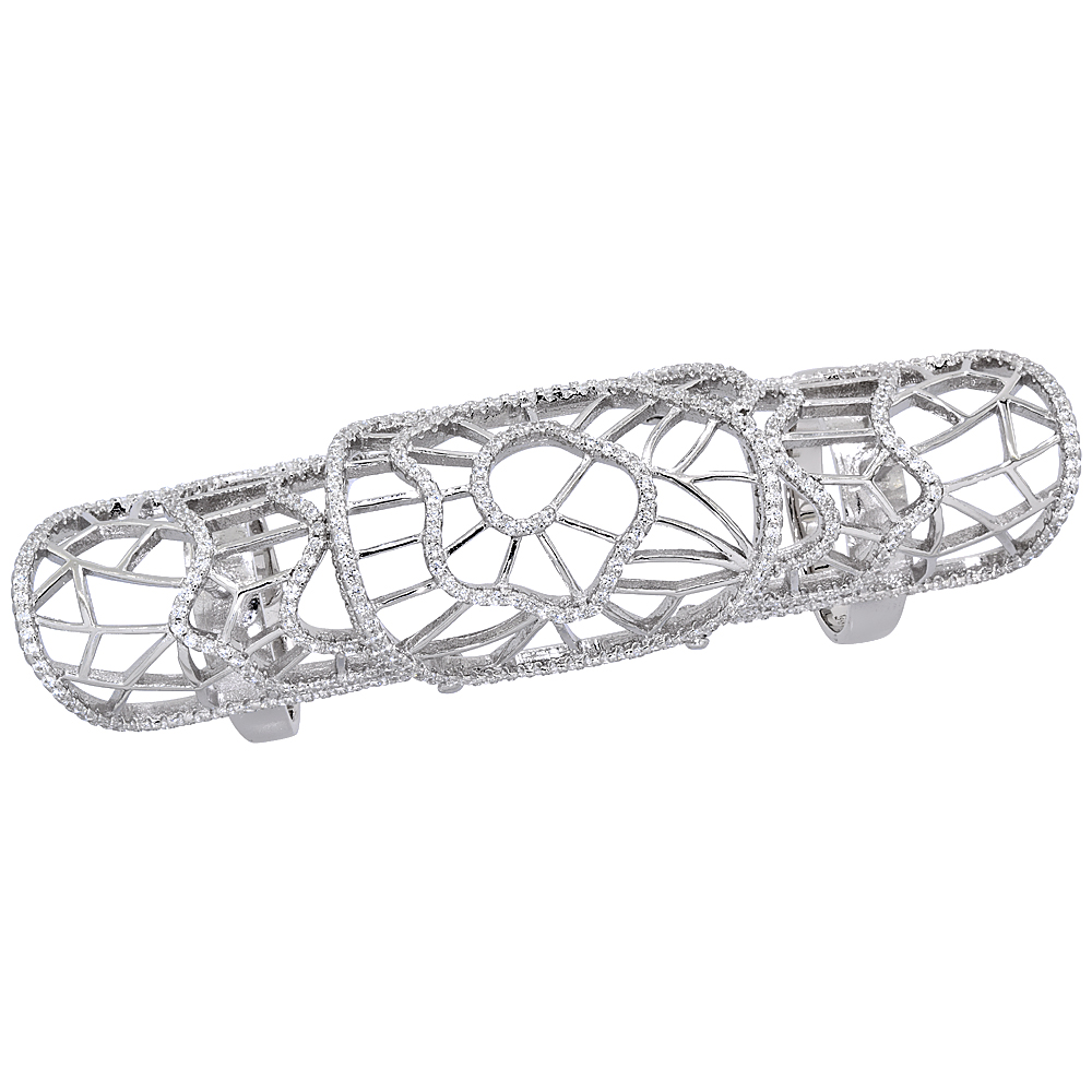 STERLING SILVER CUBIC ZIRCONIA ARMOR RING MICRO PAVE CRACKED GLASS 2 3/4 INCHES LONG, SIZES 6 - 9