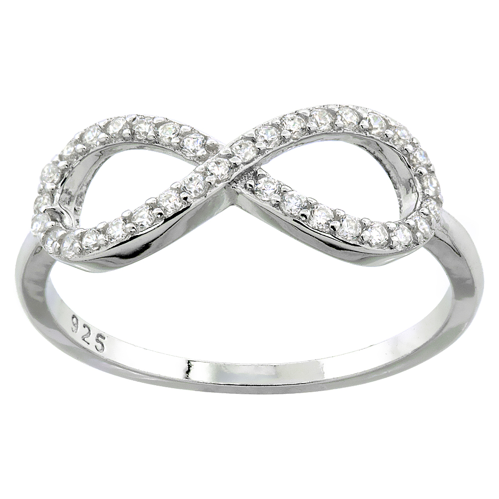 STERLING SILVER CUBIC ZIRCONIA INFINITY RING MICRO PAVE 1/4 INCH WIDE, SIZES 6 - 9