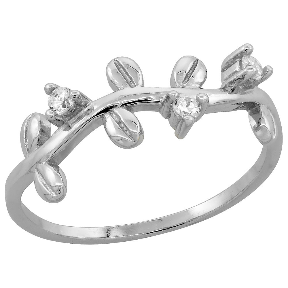 Sterling Silver Cubic Zirconia Dainty Coffee Bean Ring Micro Pave 1/4 inch Long, sizes 5 - 9