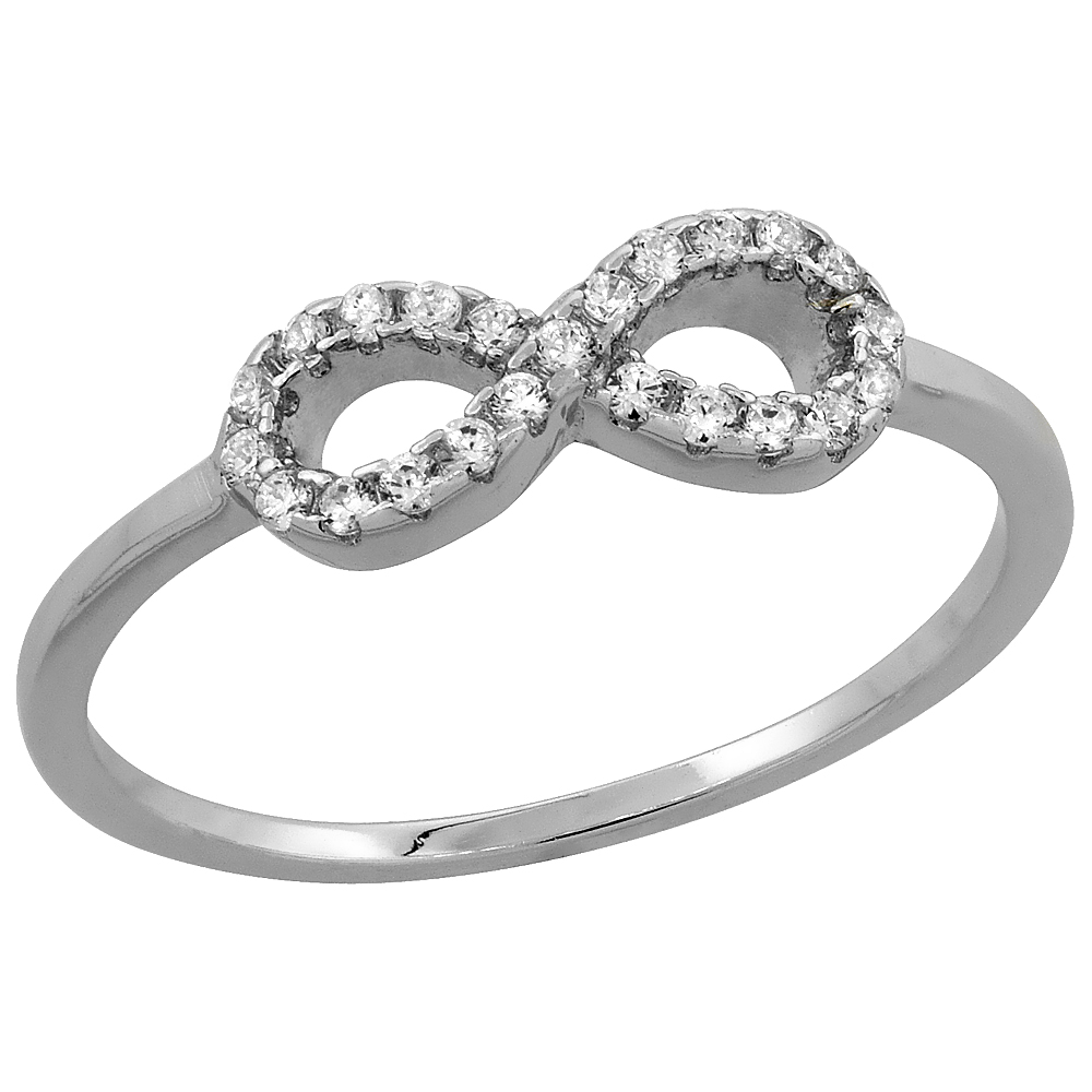 STERLING SILVER CUBIC ZIRCONIA DAINTY INFINITY RING MICRO PAVE 3/16 INCH LONG, SIZES 5 - 9