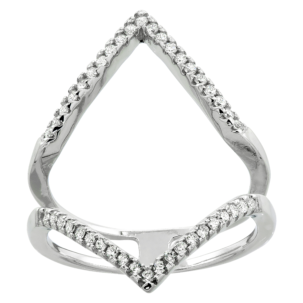 STERLING SILVER CUBIC ZIRCONIA OPEN RING MICRO PAVE 13/16 INCH WIDE, SIZES 6 - 9