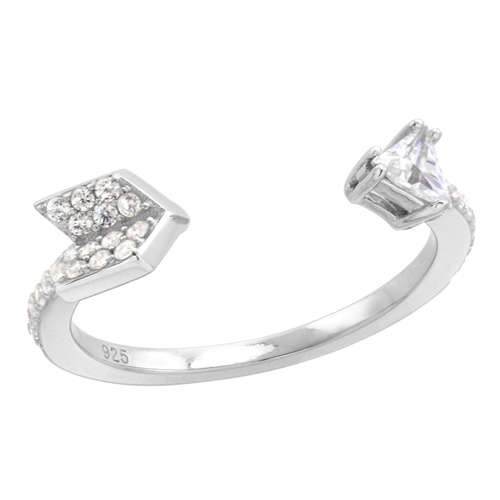 DAINTY STERLING SILVER CZ ARROW RING MICRO PAVE FOR WOMEN OPEN RHODIUM FINISH 7/32 INCH WIDE SIZE 6-9