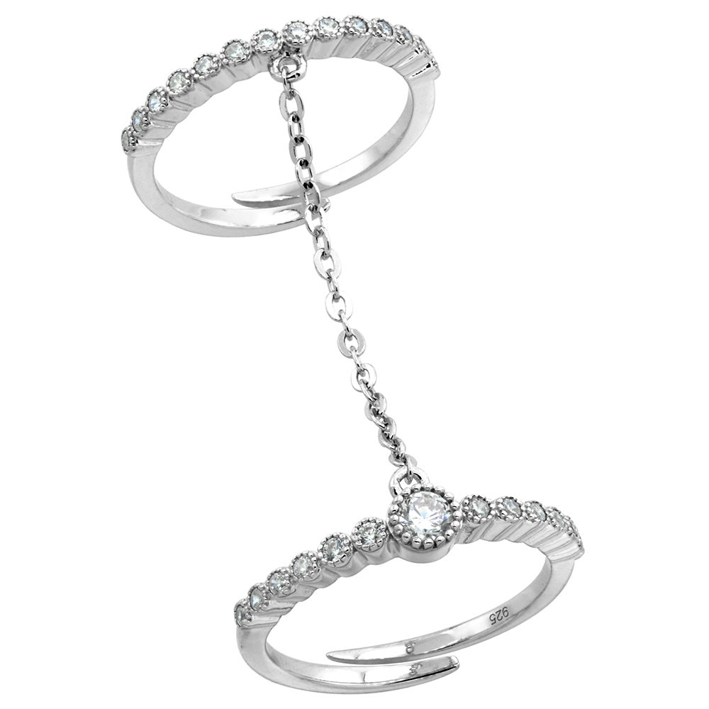 Sterling Silver 4mm CZ Slave Ring for Women Micro pave Milgrain Adjustable Rhodium Finish size 6-9