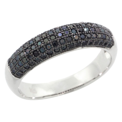 STERLING SILVER CUBIC ZIRCONIA MICRO PAVE 5-ROW BAND BLACK STONES, SIZES 6 TO 9
