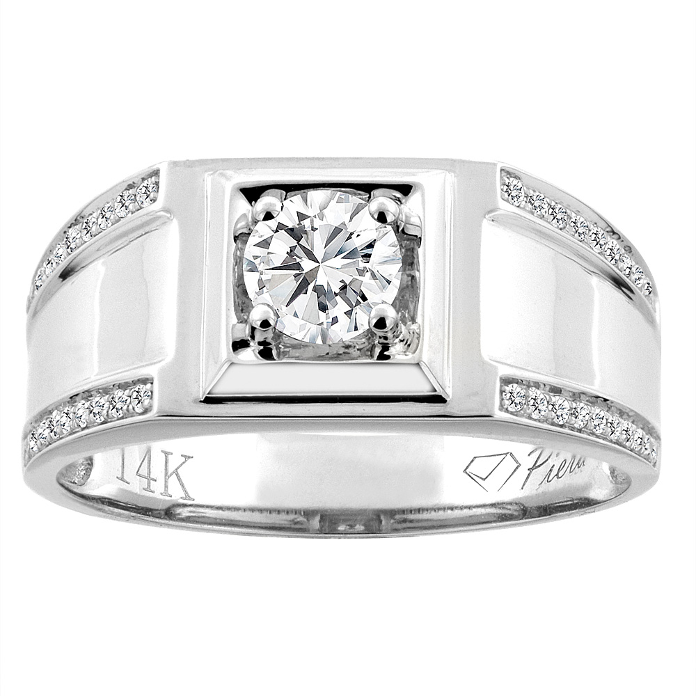 14K White Gold Men's Diamond Ring 0.66 cttw 3/8 inch wide, sizes 9 - 14