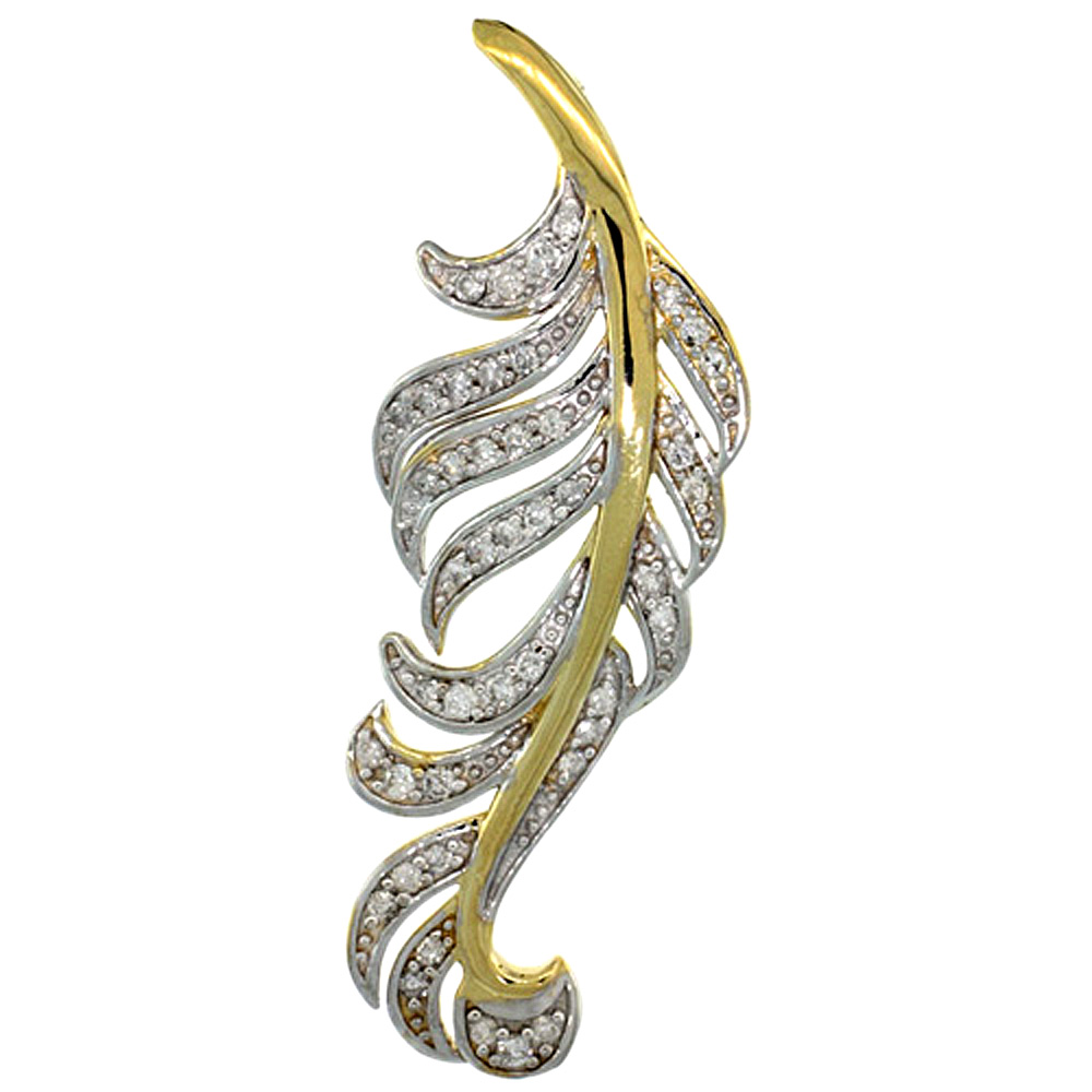 14k Gold 18 in. Thin Chain &amp; Large Leaf Diamond Pendant w/ 0.48 Carat Brilliant Cut ( H-I Color; VS2-SI1 Clarity ) Diamonds