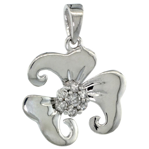 14k White Gold 18 in. Thin Chain &amp; 7-Stone Flower Pendant w/ 0.22 Carat Brilliant Cut ( H-I Color; VS2-SI1 Clarity ) Diamonds