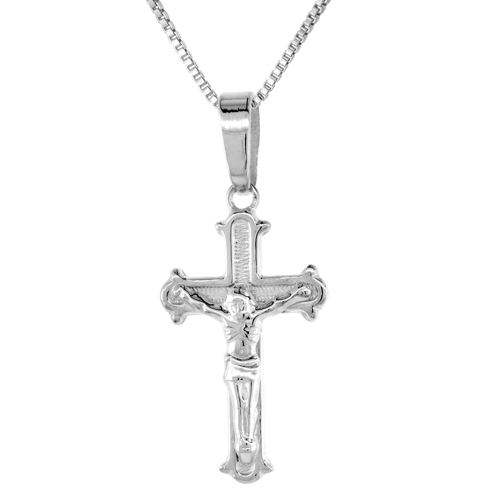 Sterling Silver Small Crucifix Pendant, 3/4 inch long