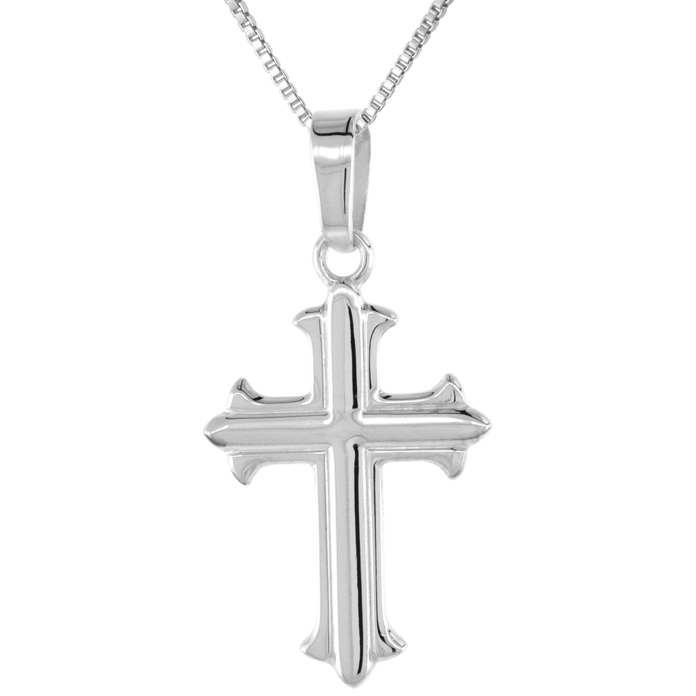 Sterling Silver Fleury Cross Pendant, 3/4 inch long