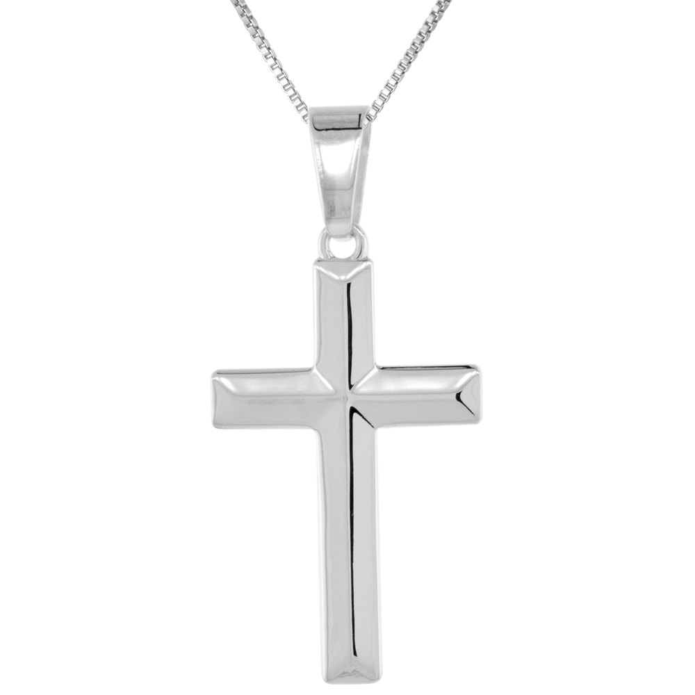 STERLING SILVER PLAIN CROSS PENDANT 1 7/32 INCH LONG