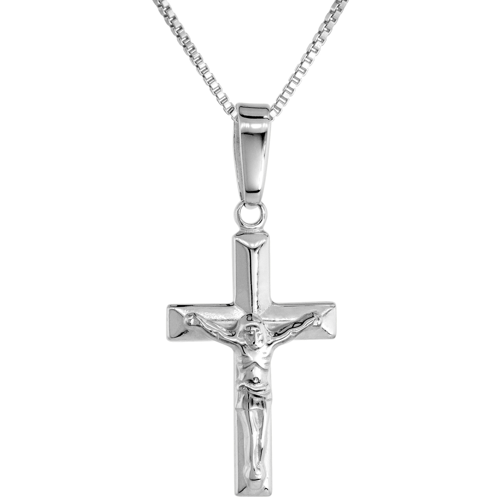 Sterling Silver Dainty Crucifix Pendant Gyronny Cross Solid Back High Polished, 1/2 inch wide