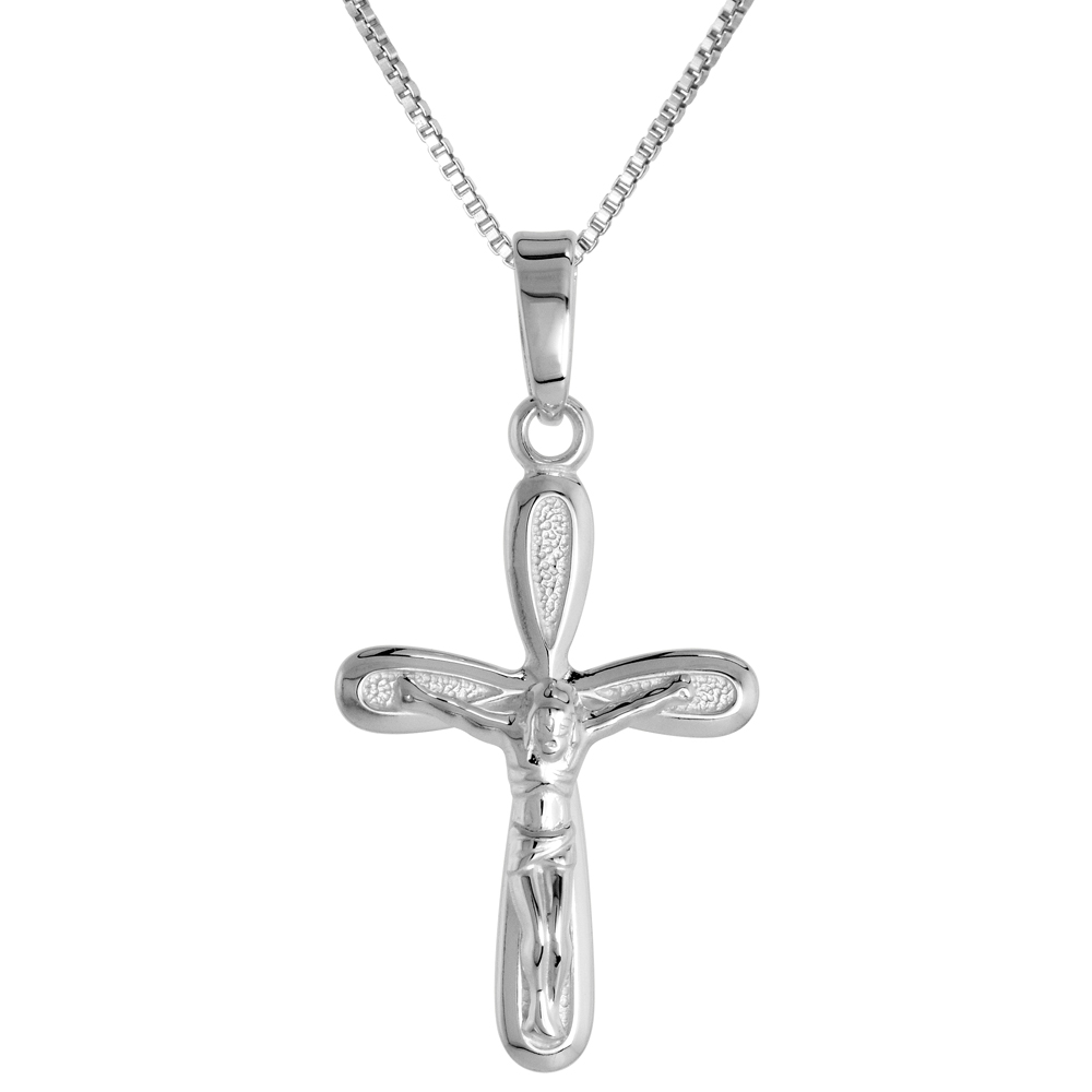 Sterling Silver Small Everlasting cross Crucifix Pendant Solid Back High Polished, 11/16 inch wide