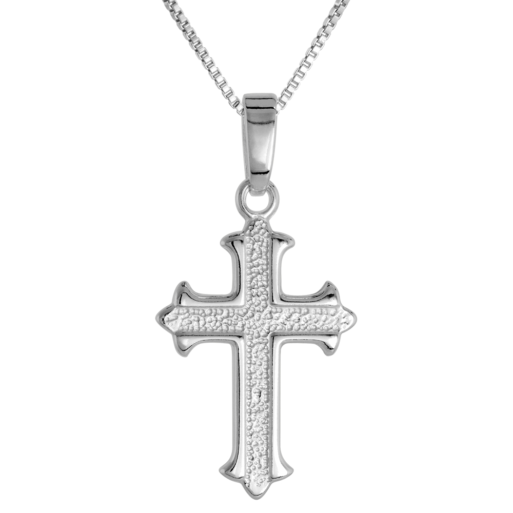 Sterling Silver Small Cross Fleury Pendant Voided Solid Back High Polished, 5/8 inch wide