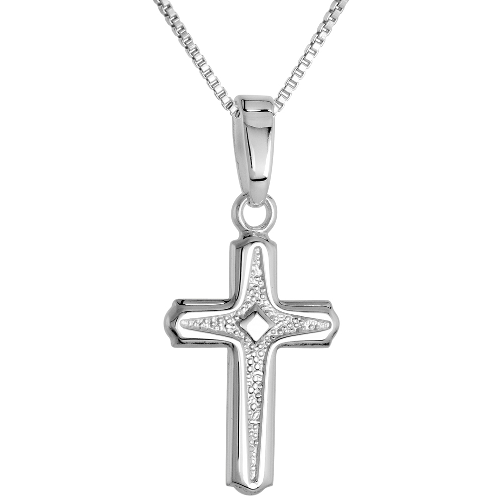 Sterling Silver Dainty Cross Pendant Voided Solid Back High Polished, 1/2 inch wide