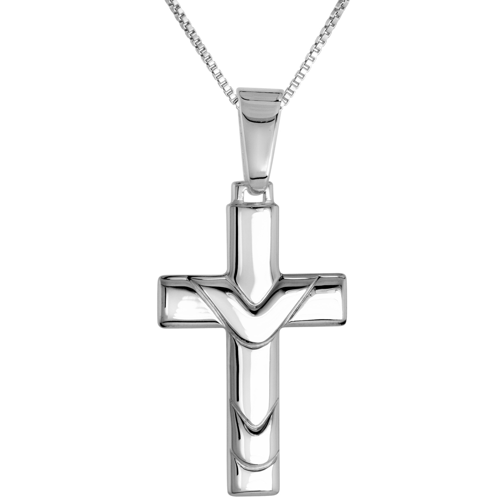 Sterling Silver Small Shrouded Cross Pendant Solid Back High Polished, 11/16 inch wide