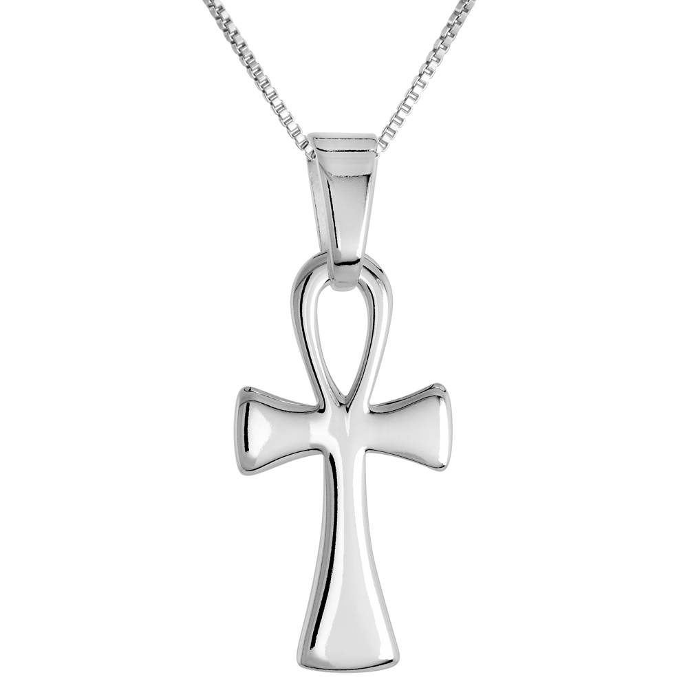 Sterling Silver Small Ankh Pendant Plain Solid Back High Polished, 9/16 inch wide