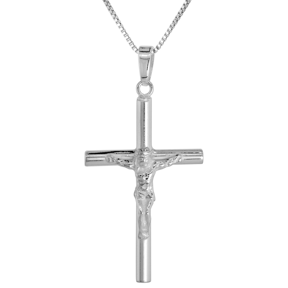 Sterling Silver Plain Crucifix Pendant Solid Back High Polished, 15/16 inch wide