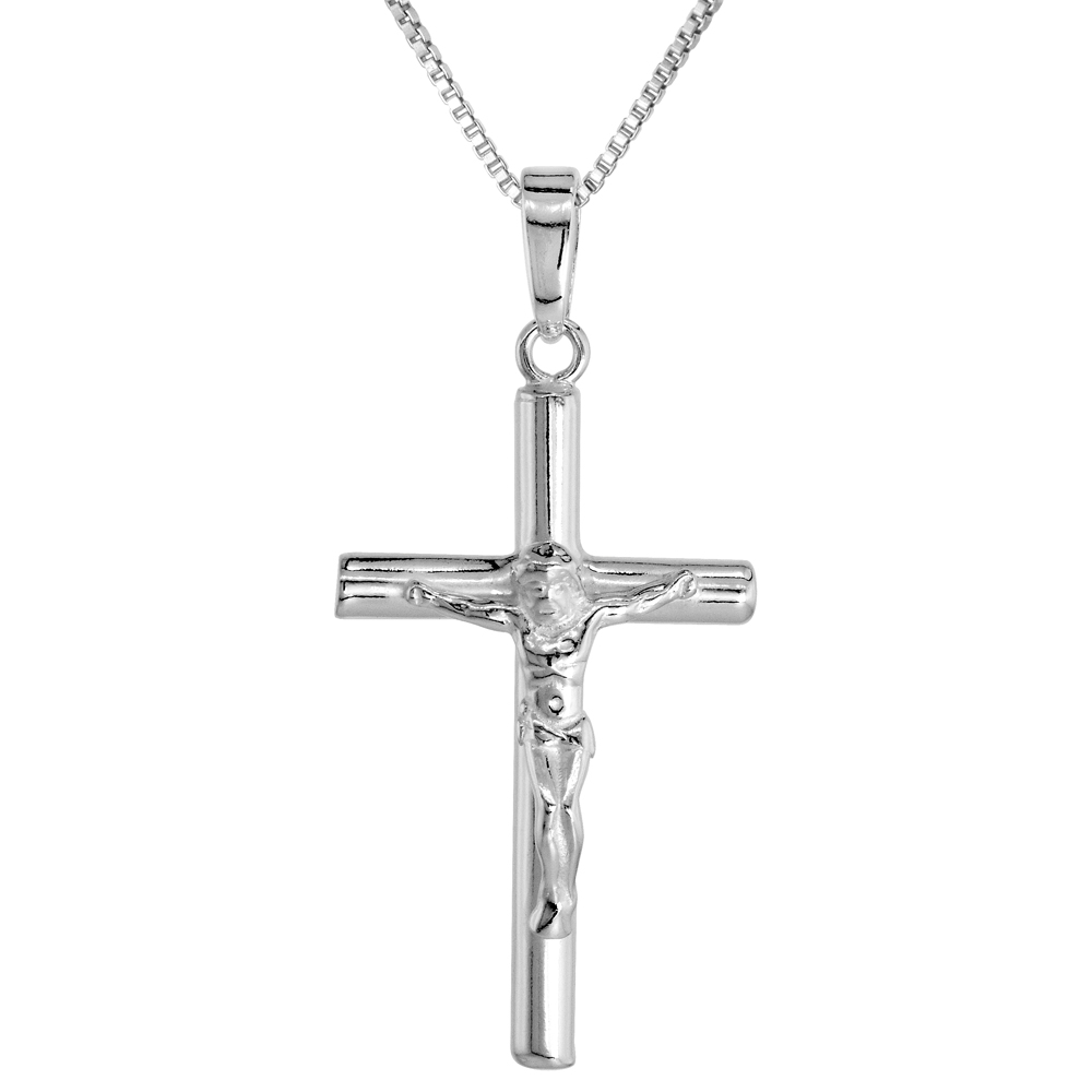 Sterling Silver Plain Crucifix Pendant Solid Back High Polished, 3/4 inch wide
