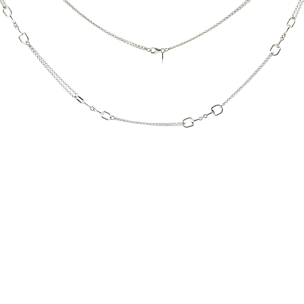 STERLING SILVER DEE RING SNAFFLE BIT NECKLACE RHODIUM FINISH, 32 INCHES LONG