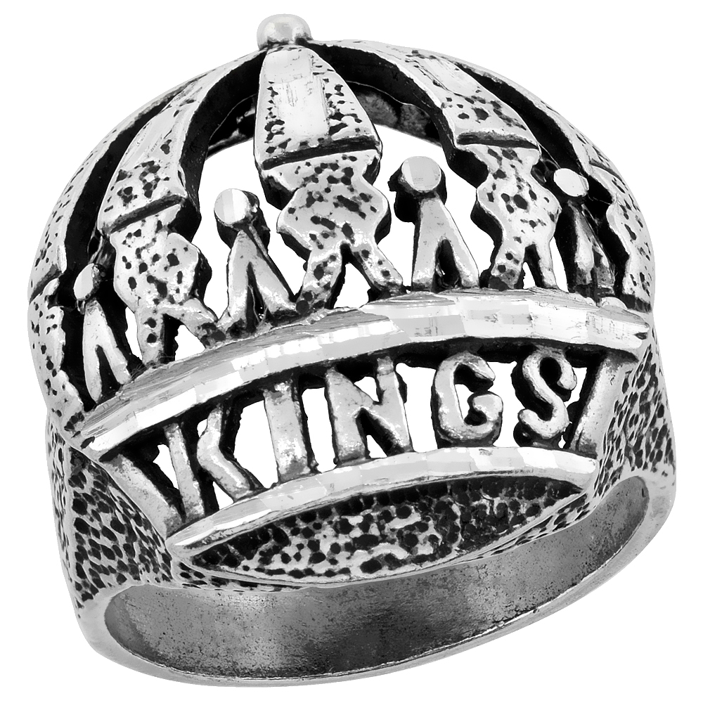 STERLING SILVER KINGS CROWN RING FOR MEN LARGE DOMED OXIDIZED 1 1/16 INCH WIDE SIZES 8 - 13