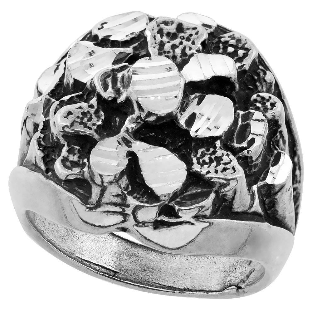 STERLING SILVER HEAVY NUGGET RING FOR MEN OXIDIZED ROUND SHAPE 7/8 INCH WIDE SIZES 8 - 13