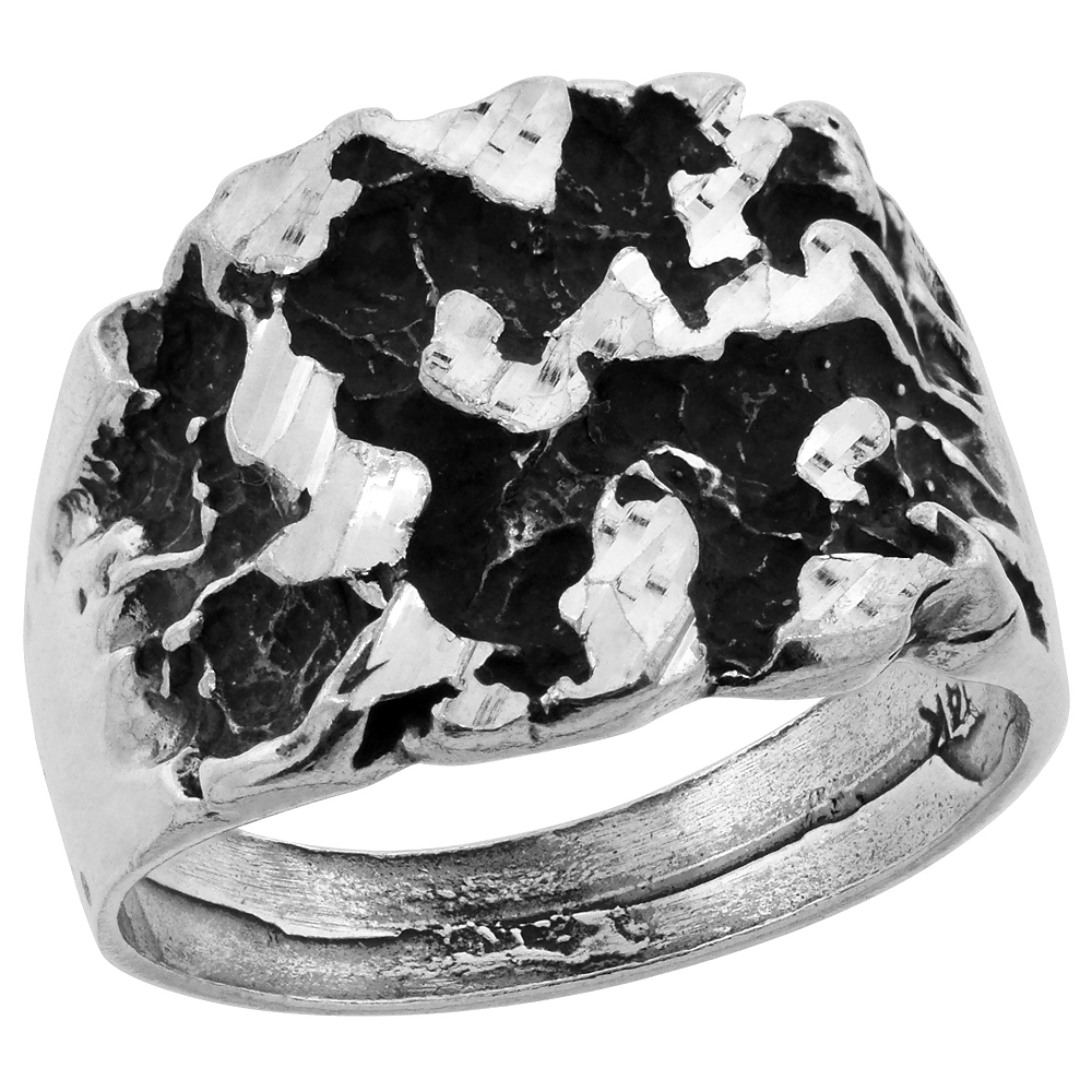 OXIDIZED STERLING SILVER ROUNDED SQUARE NUGGET RING FOR MEN SIZES 8 - 13