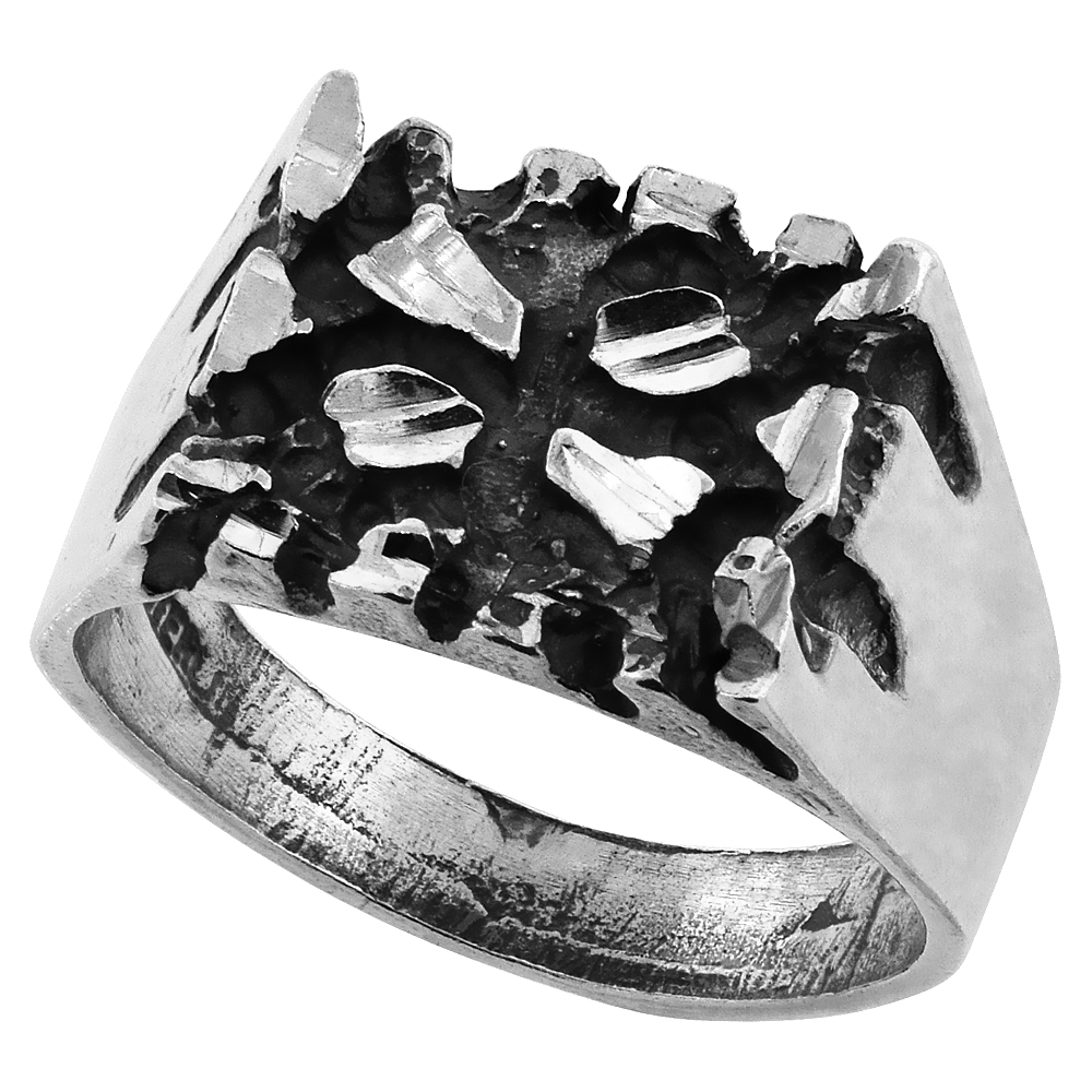 OXIDIZED STERLING SILVER PLAIN SMALL SQUARE NUGGET RING FOR MEN 1/2 INCH WIDE SIZES 8 - 13