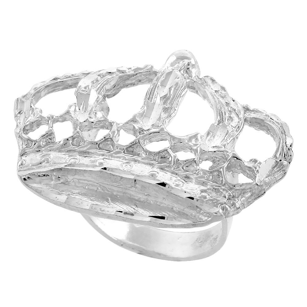Large Sterling Silver Crown Ring for Men Textured Finish 1 1/16 inch wide sizes 8 - 13