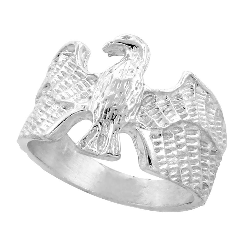 SMALL STERLING SILVER WRAP AROUND EAGLE RING FOR MEN 1/2 INCH WIDE SIZES 5 - 9.5