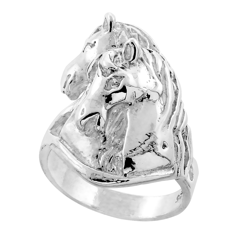 STERLING SILVER FOAL AND HORSE RING FOR MEN 15/16 INCH WIDE SIZES 8 - 13