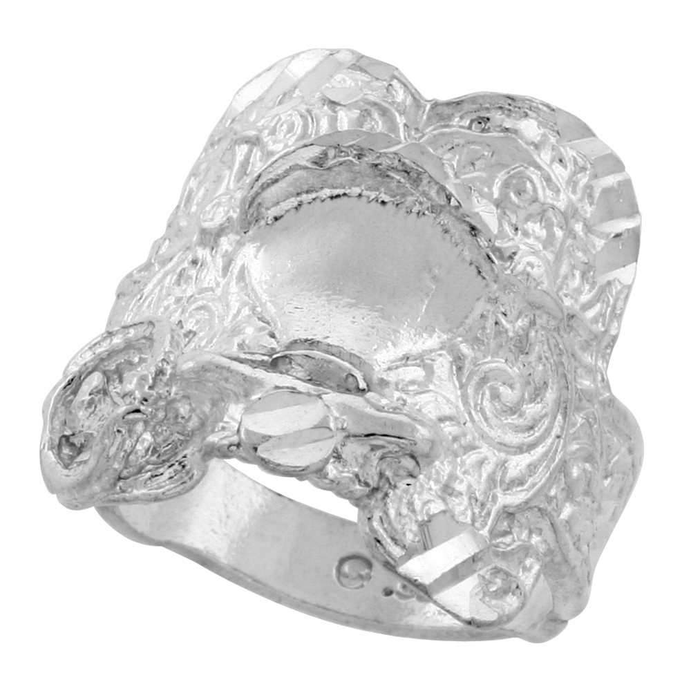 STERLING SILVER HORSE SADDLE RING FOR MEN 7/8 INCH WIDE SIZES 8 - 13