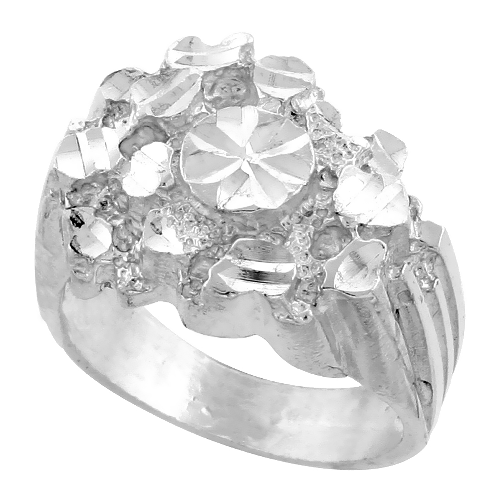 STERLING SILVER OVAL NUGGET RING FOR MEN 5/8 INCH WIDE SIZES 8 - 13