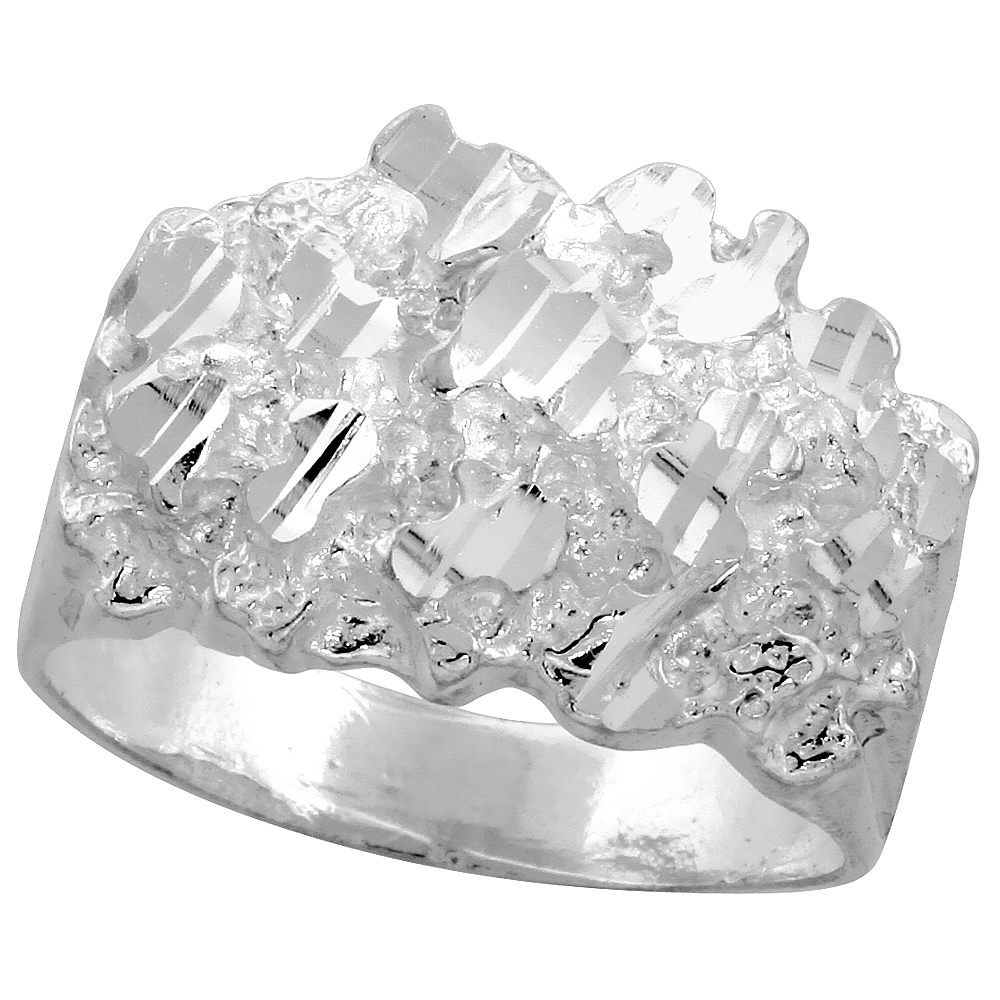 9/16 inch wide Sterling Silver Nugget Ring for Men sizes 8 - 13