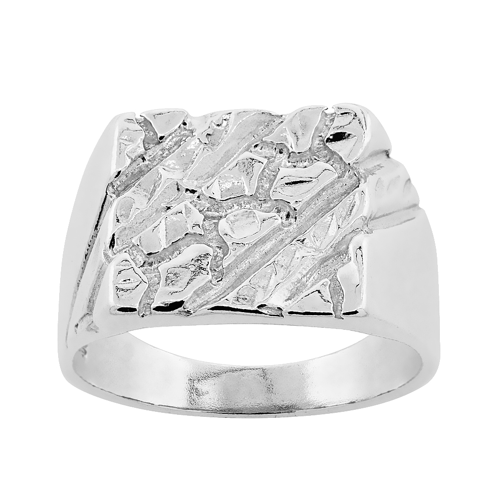STERLING SILVER PLAIN SQUARE NUGGET RING FOR MEN 1/2 INCH WIDE SIZES 8 - 13