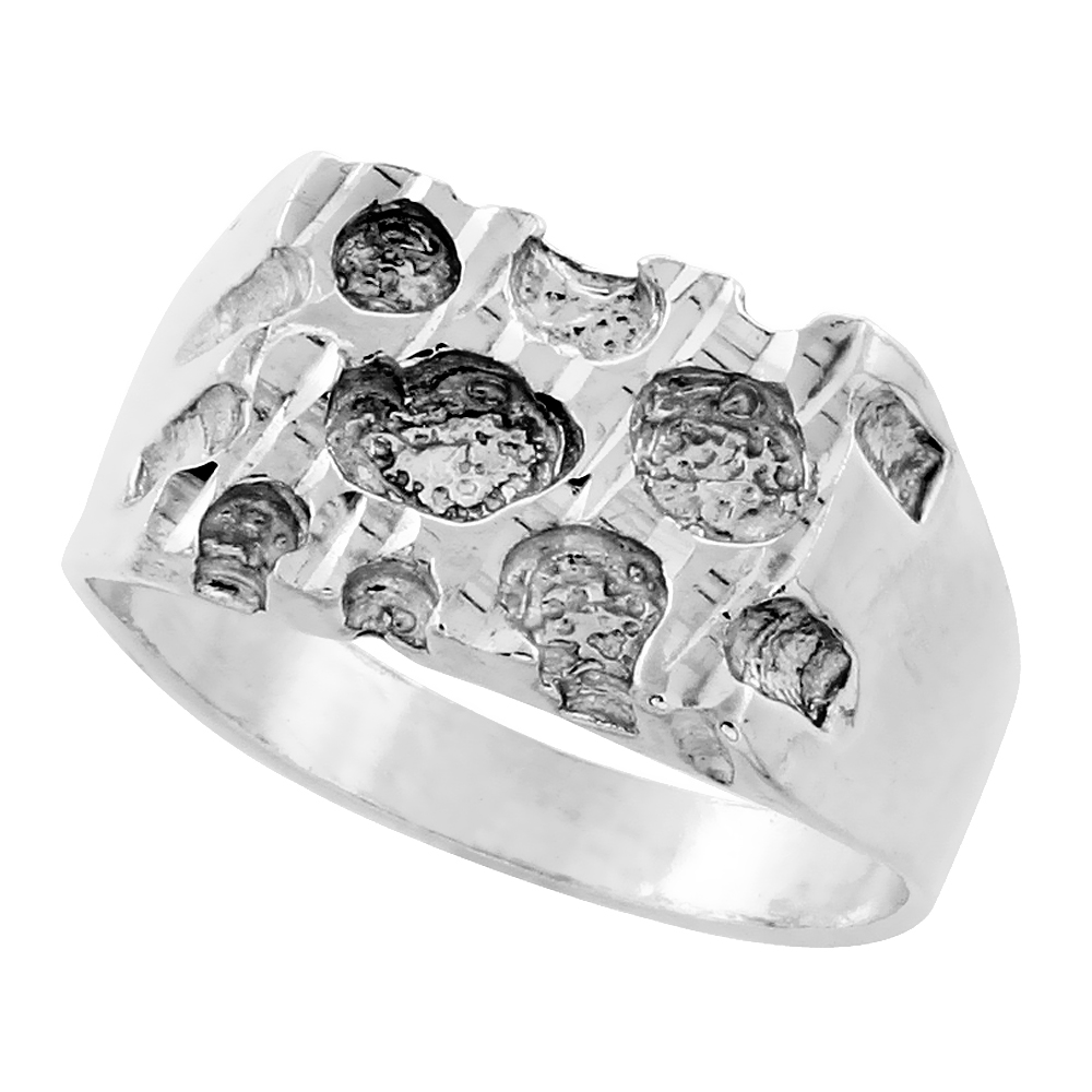 Sterling Silver Small Square Nugget Ring for Men 7/16 inch wide sizes 8 - 13