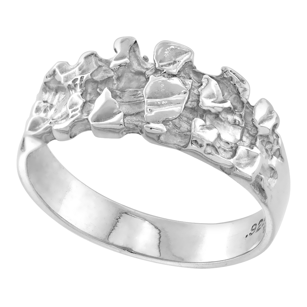 DAINTY STERLING SILVER RECTANGLE NUGGET RING FOR MEN 3/8 INCH WIDE SIZES 8 - 13