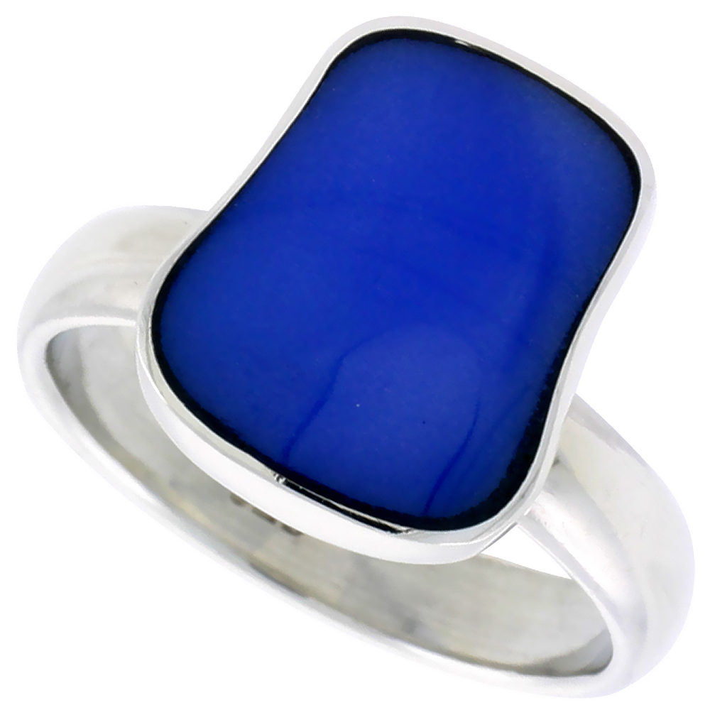 STERLING SILVER RING W/ BLUE RESIN, 1/2 INCH (14 MM) WIDE