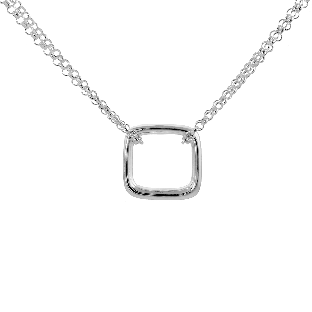 STERLING SILVER FLOATING SQUARE NECKLACE, 16 INCHES