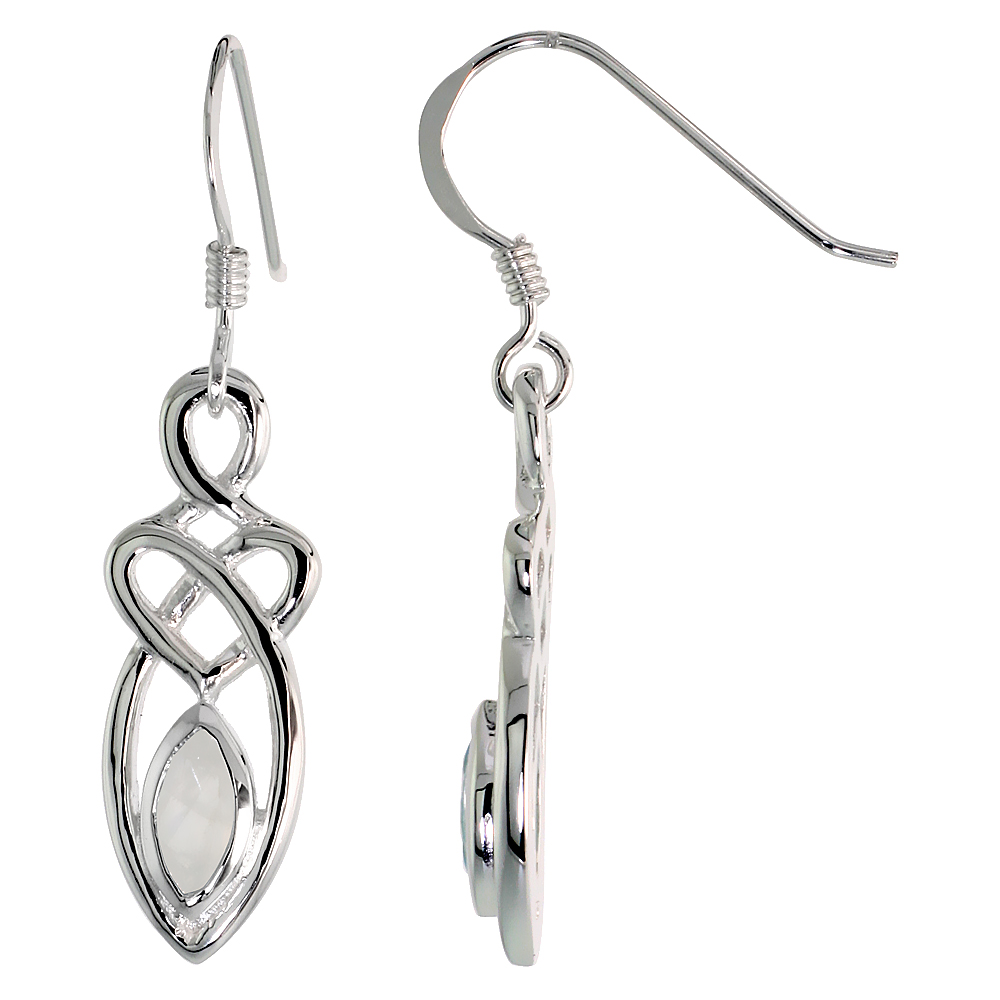 STERLING SILVER GENUINE MOONSTONE CELTIC MOTHERHOOD KNOT EARRINGS, 1 1/4 INCH
