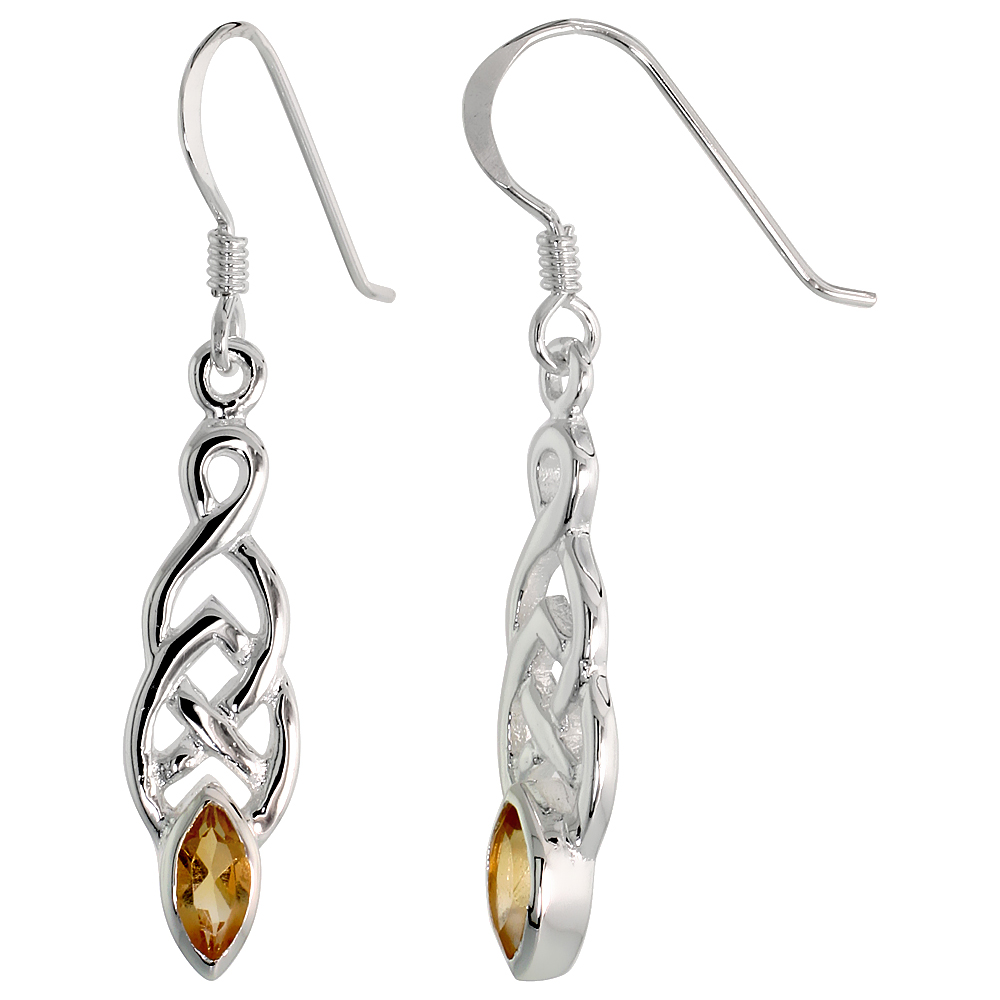 STERLING SILVER GENUINE CITRINE CELTIC KNOT EARRINGS, 2 INCH