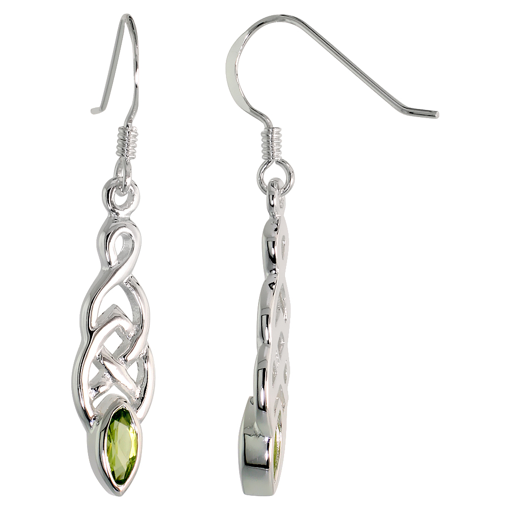 STERLING SILVER GENUINE PERIDOT CELTIC KNOT EARRINGS, 1 1/2 INCH