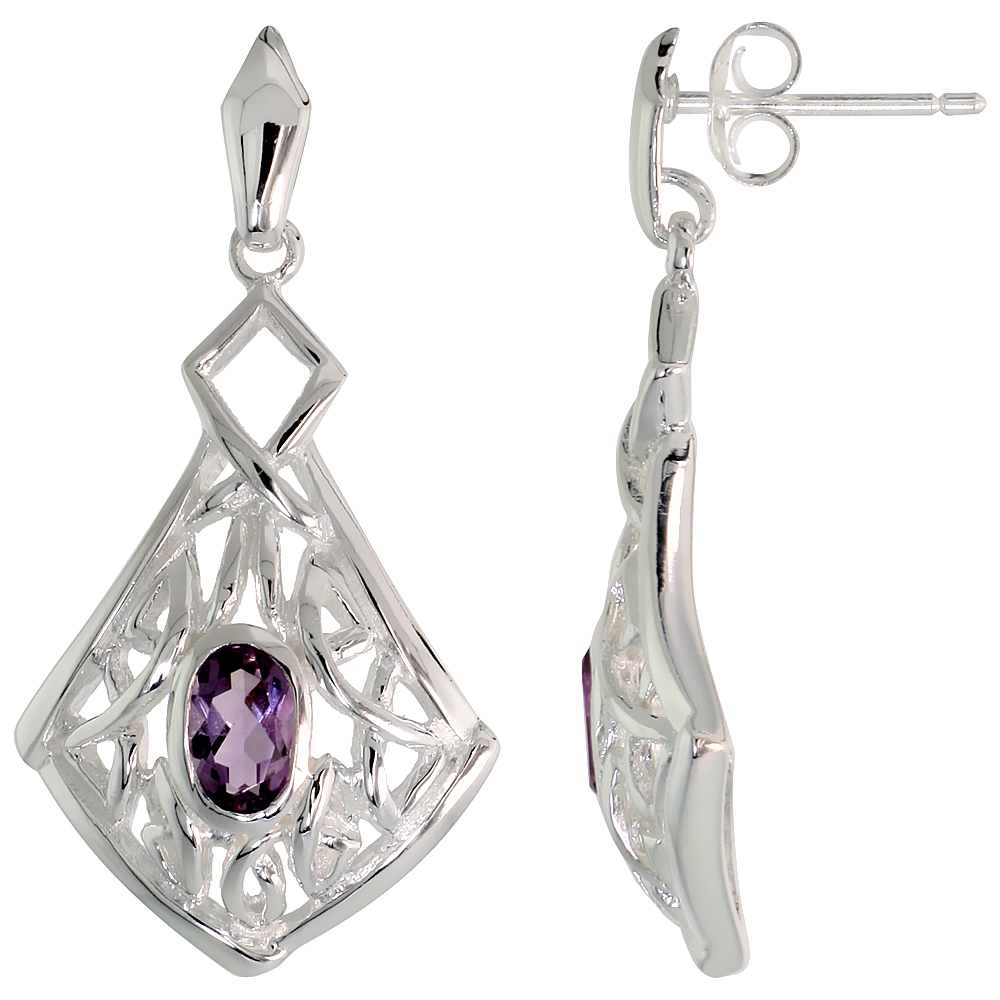 STERLING SILVER GENUINE AMETHYST CELTIC QUATERNARY KNOT EARRINGS, 1 1/4 INCH