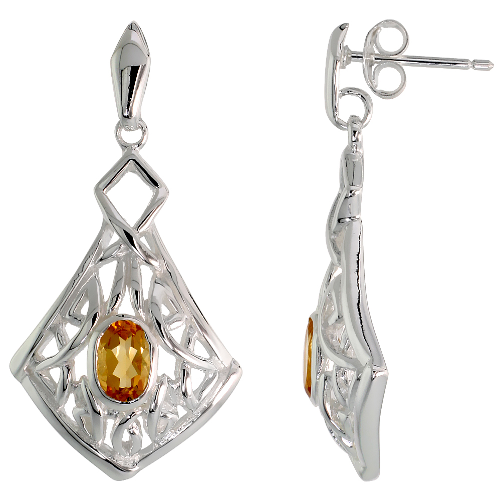 STERLING SILVER GENUINE CITRINE CELTIC QUATERNARY KNOT EARRINGS, 1 1/4 INCH