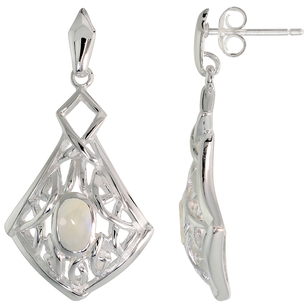 STERLING SILVER GENUINE MOONSTONE CELTIC QUATERNARY KNOT EARRINGS, 1 1/4 INCH