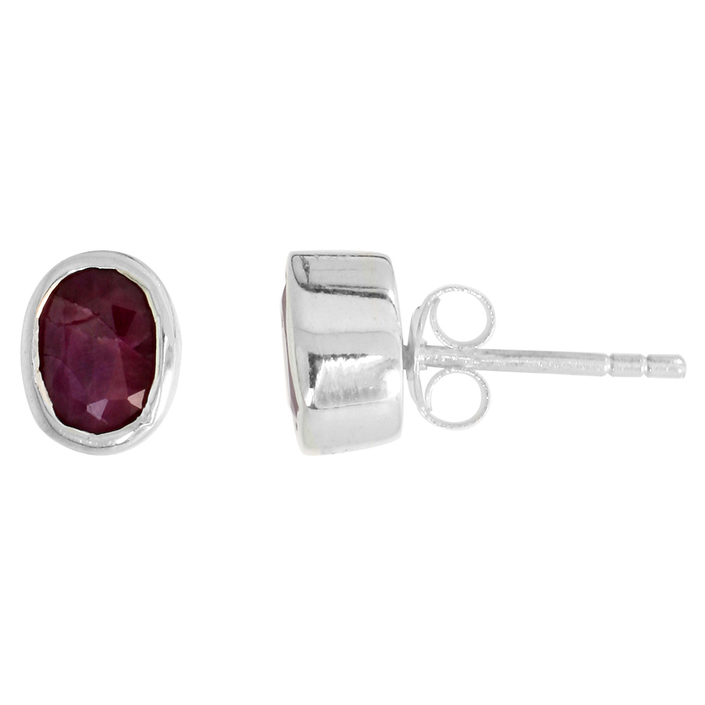 STERLING SILVER 7X5MM OVAL NATURAL RUBY STONE STUD EARRINGS