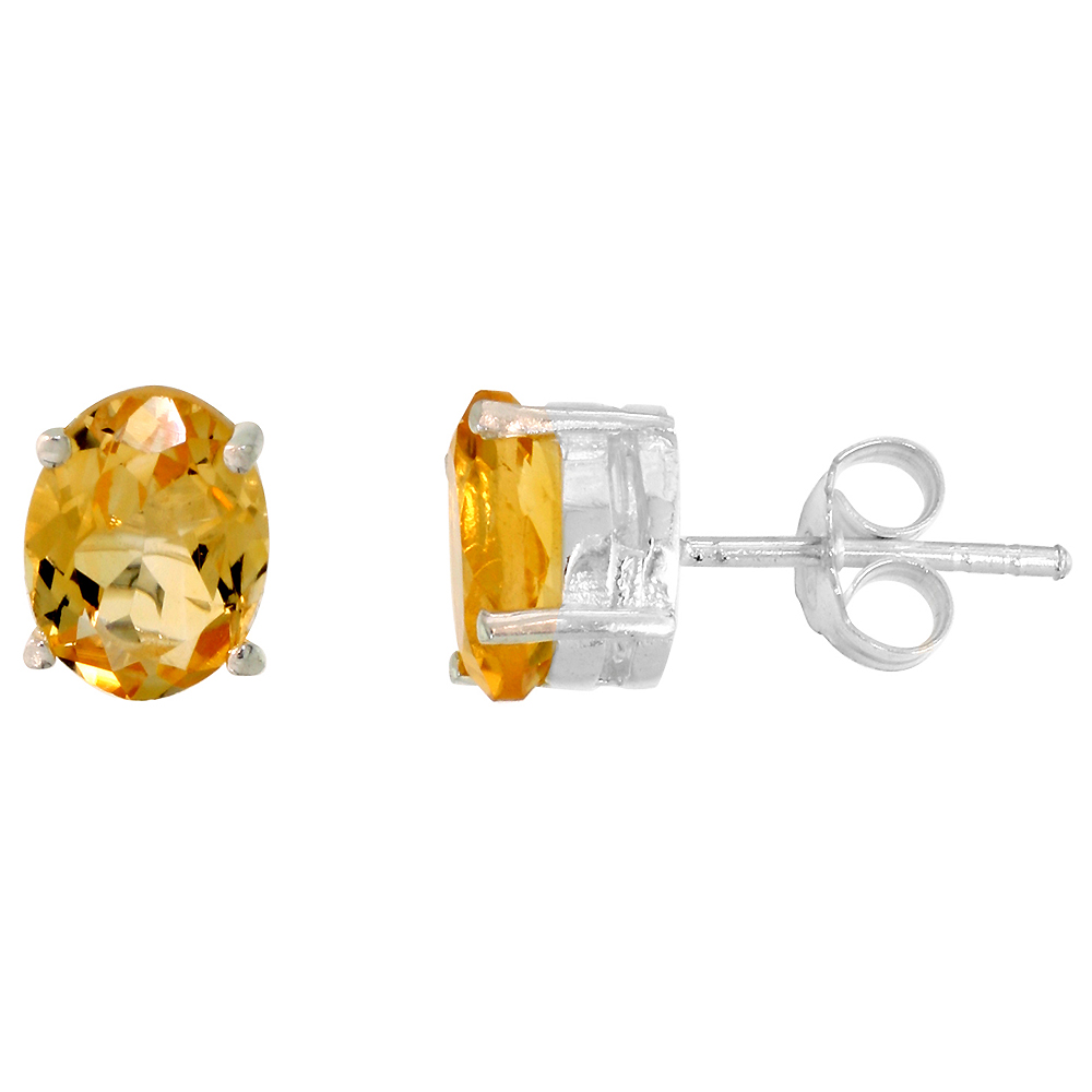 STERLING SILVER 9X7MM OVAL NATURAL CITRINE STONE STUD EARRINGS