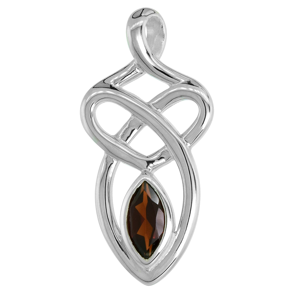 STERLING SILVER GENUINE GARNET CELTIC MOTHERHOOD KNOT PENDANT, 1 1/8 INCH LONG