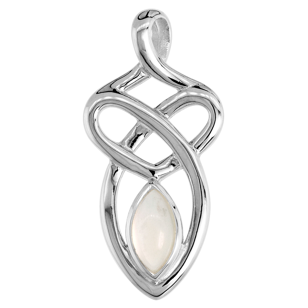 STERLING SILVER GENUINE MOONSTONE CELTIC MOTHERHOOD KNOT PENDANT, 1 1/8 INCH LONG