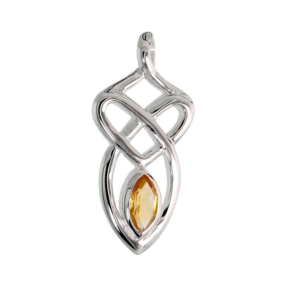 Sterling Silver Genuine Citrine Celtic Motherhood Knot Pendant, 1 1/8 inch long