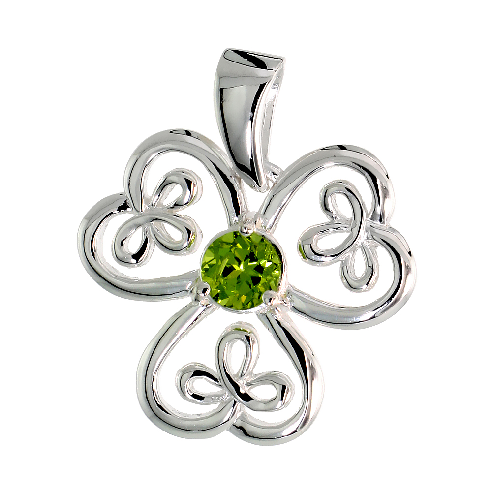 STERLING SILVER GENUINE PERIDOT CELTIC SHAMROCK PENDANT LARGE, 1 INCH LONG